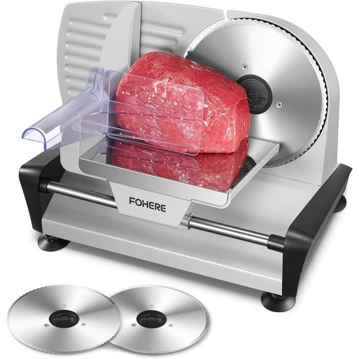 Trancheuse Électrique 200W - 2 Lames 19cm Pour Jambon, Saucisson, Pain, Fromage - Réglage 0-15mm
