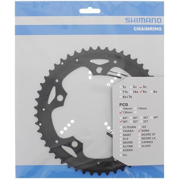 Plateau SHIMANO Sora Triple 130mm Noir - denture 50 dents - Entraxe 130mm - Compatibilité Shimano Sora Triple