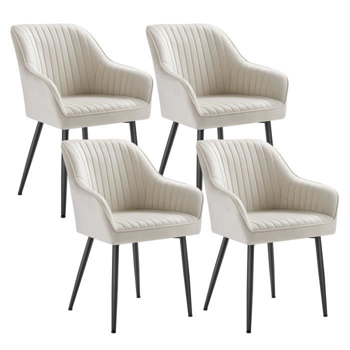 Chaise Salle à Manger - SONGMICS - Lot de 4 - Fauteuil en Velours - Blanc Chaise Salle à Manger - SONGMICS - Lot de 4 - Fauteuil en Velours - Blanc