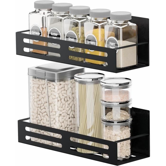 Lot De 2 étagères Magnétiques Pour Frigo – Panier Latéral Noir – Range Ail, Oignons, épices – Gain De Place