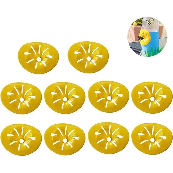 Pièges à Guêpes Et Frelons - Lot De 10 Pièges Jaunes En ABS, Réutilisables - À Installer Sur Bouteille Plastique, Sans Produit Chimique