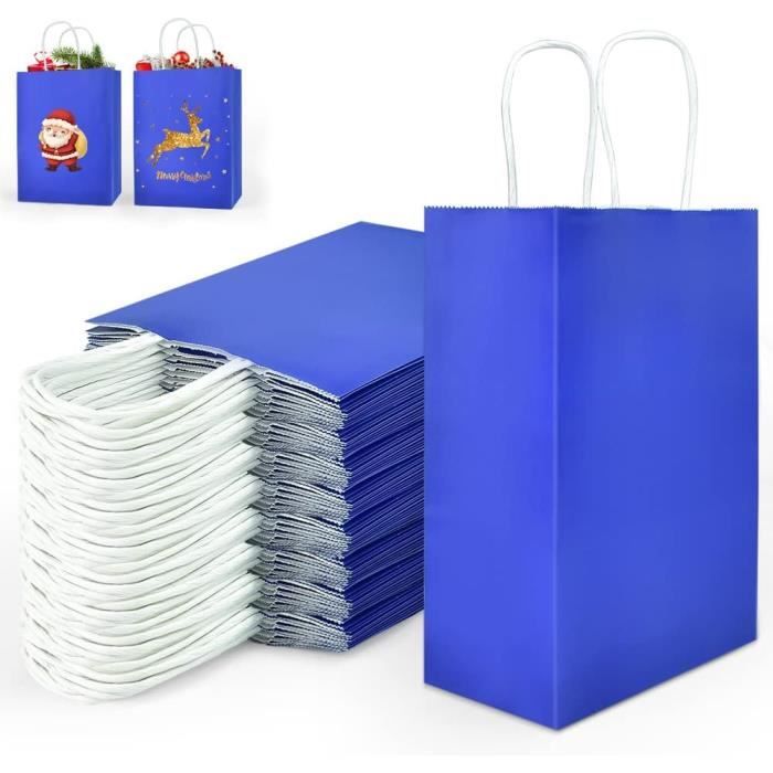 25 PCS Sac en Papier Kraft Bleu Petit Sac Papier Kraft avec