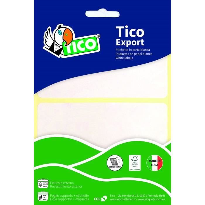 Tico TAB 1–0723 – Étiquettes Module Continu 72 X 36,2 Mm – 8 Étiquettes Par Feuille – Idéal Pour Imprimante Jet D'Encre Ou Laser