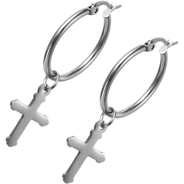 Boucle d'Oreille Croix BELOREIL Plaqué Or