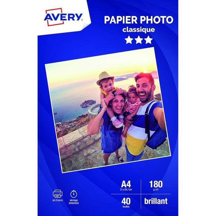Papier Photo Mat A4 170g/m² Avery - Lot 20 Feuilles (x2) - Qualité Pro Jet D'Encre - Photos Élégantes Sans Reflets
