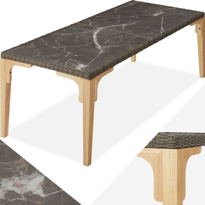 TECTAKE Table en rotin Foggia 196x87x76cm