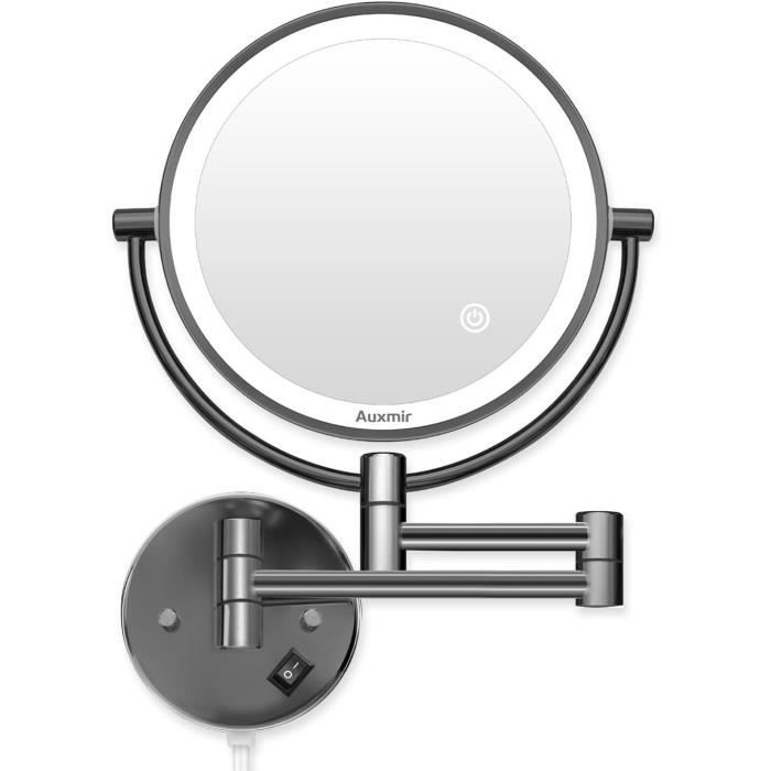 Miroir Grossissant LED Funtouch Rechargeable - 1X/10X - Noir 40x30cm - Mural