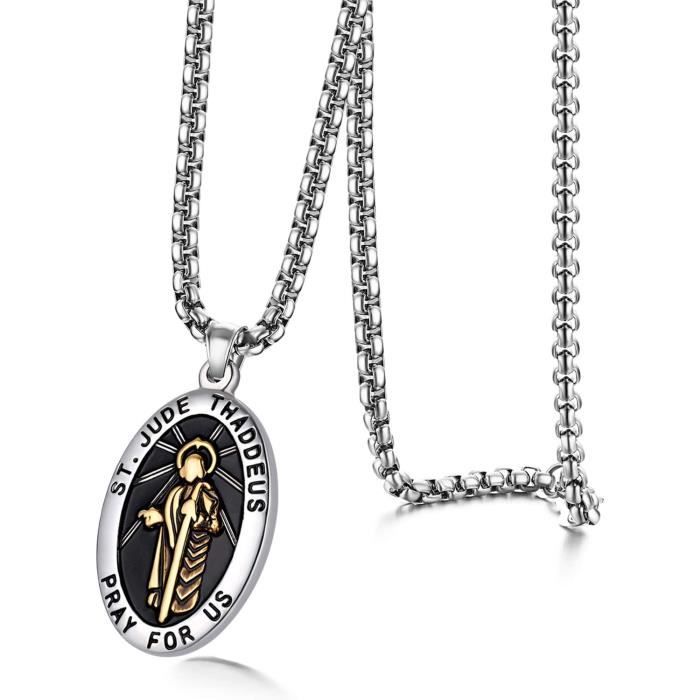 Collier Croix Jésus En Plaqué Or 18K - Pendentif 3.8cm Avec Chaine 50cm - Cadeau Communion Homme/Ado - Fabriqué En France