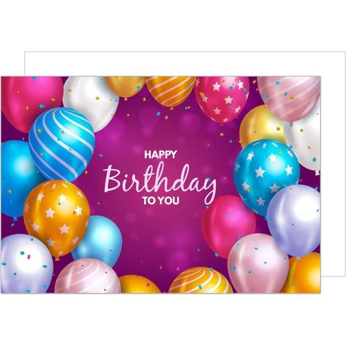 Cartes D'Anniversaire - Lot De 24 Avec Enveloppes - Design Aquarelle (Gâteau, Ballons...) - 15x10 Cm - Qualité Supérieure - 7