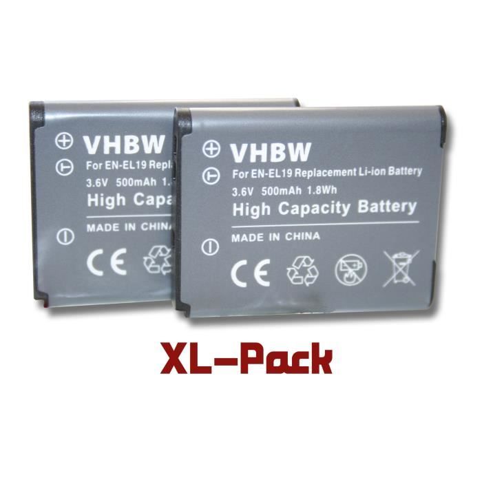Vhbw Batteria Compatibile Nikon EN-EL19, 600mAh, 3,7V, Li-Ion, Per CoolPix S3100, S3200, S2750, S2900, S2800, S32, S33