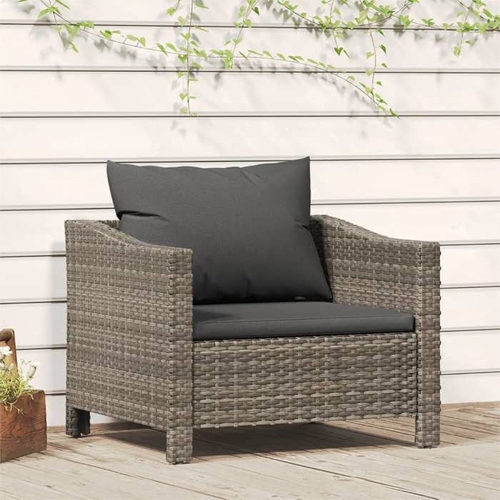 vidaXL Fauteuil de jardin avec coussin en résine tressée - vue 2