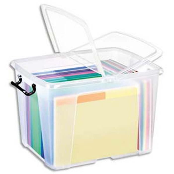 Boîte De Rangement Strata 50 Litres - Transparente, Couvercle Clipsé, Poignées - Pour Stockage