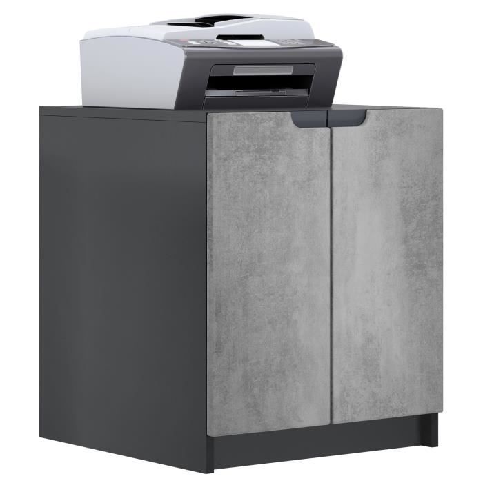 commode d'imprimante logan, armoire à dossiers avec 2 compartiments et 2 portes, noir mat - aspect béton foncé, (51 x 60,5 x 54 cm)