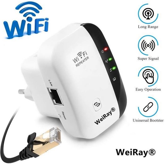 WEIRAY® Amplificateur WiFi Repeteur Booster de signal sans fil WiFi extender 300M WLAN 802.11n/g/b