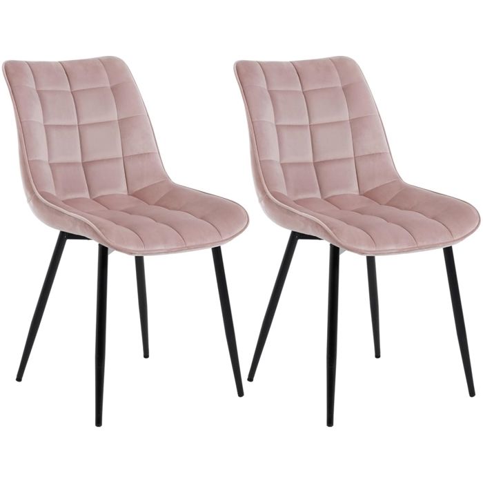 WOLTU Lot de 2 Chaises de salle à manger Chaise de cuisineSiège en velours Pieds en métal Rose