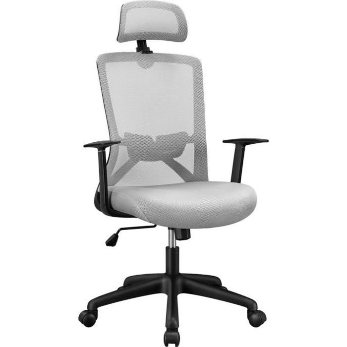 yaheetech chaise bureau fauteuil ergonomique en maille haut dossier avec appui-tête réglable chaise d'ordinateur pivotant gris clair