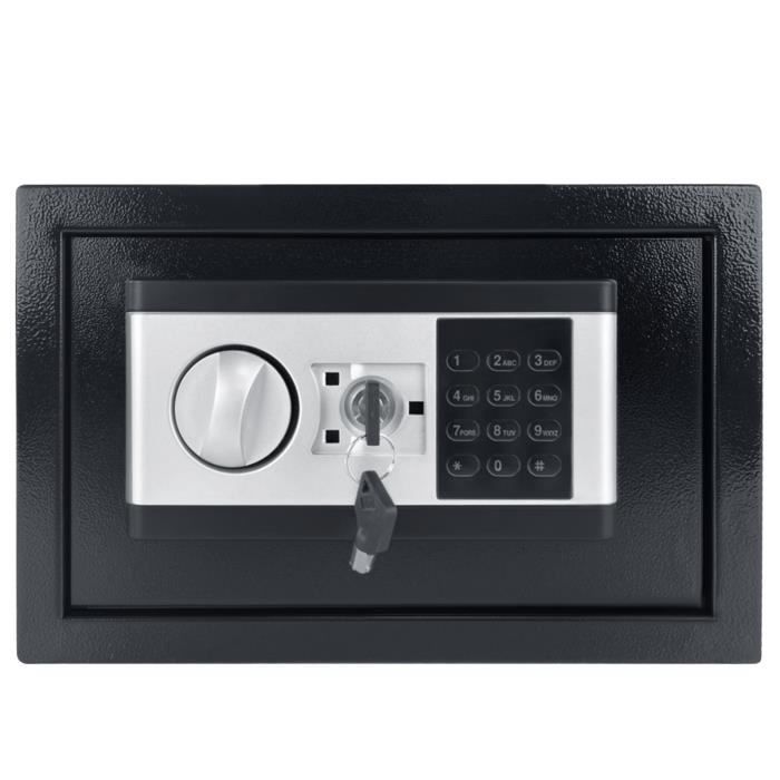Coffre-fort électronique, Petit coffre En acier fer, feu Avec mot de passe numérique et 2 clés de sécurité, Noir, 38 x 30 x 30 cm