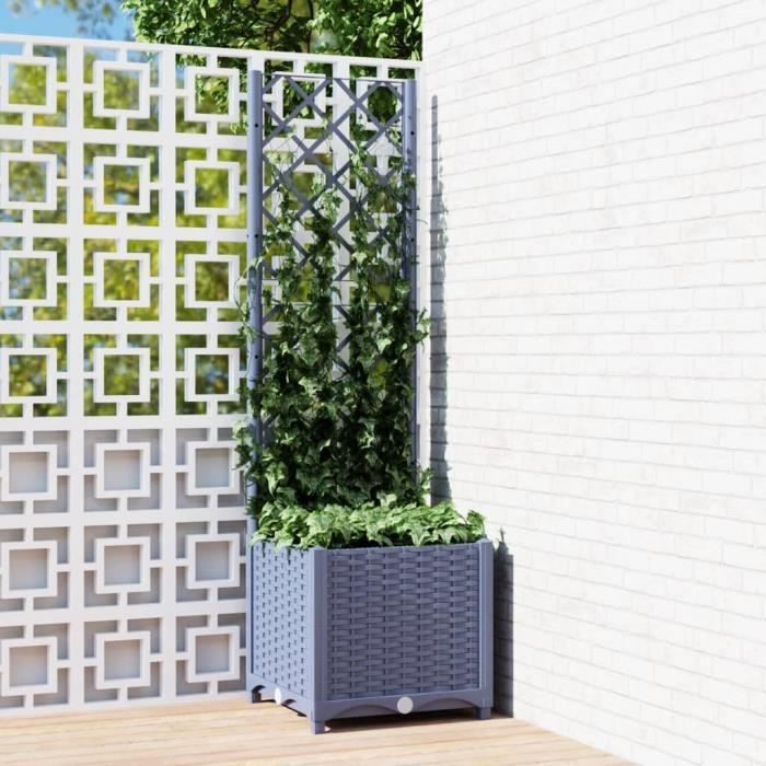 Lot De 2 Jardinières Surélevées Avec Treillis Métal - Obélisque Plastique Auto-Irrigation Pour Plantes Grimpantes