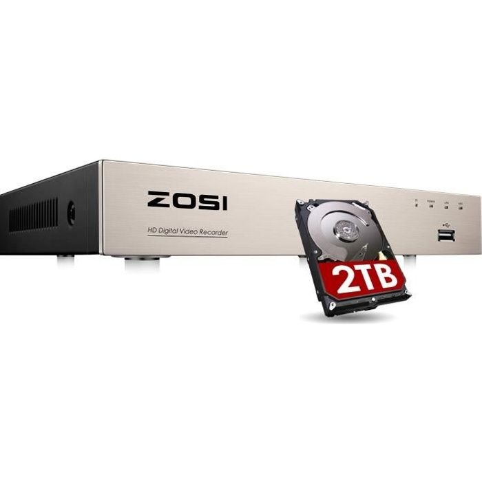 ZOSI 8CH H.265+ 1080p 4in1 DVR Enregistreur Vidéo Numérique 2TB Disque Dur, Détection de Mouvement Alerte Instantanée App Gratuite