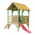 AXI Akela Maison Enfant avec Toboggan rouge | Aire de Jeux pour l'extérieur en marron & vert | Maisonnette / Cabane de Jeu en Bois-1