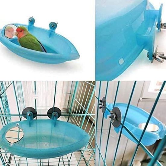Oiseau Baignoire Bol Bassin Suspendu Birdbath Jouet Pet Perroquet Budgie Perruche Perruche Cockatiel Cage Douche Alimentation Nourrisseur avec Miroir 