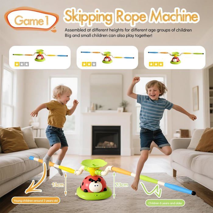 Jeux Extérieur Enfant 3 En 1 Feelhap - Saut Musical, Lancer D’Anneaux Et Fusée à Pédales Avec Télécommande, Pour Enfants 3 à 9 Ans