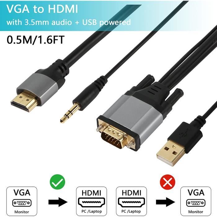 Adaptateur VGA vers HDMI pour PC MSI Convertisseur Television Ecran  Retroprojecteur Cable 1080p - Cdiscount Informatique