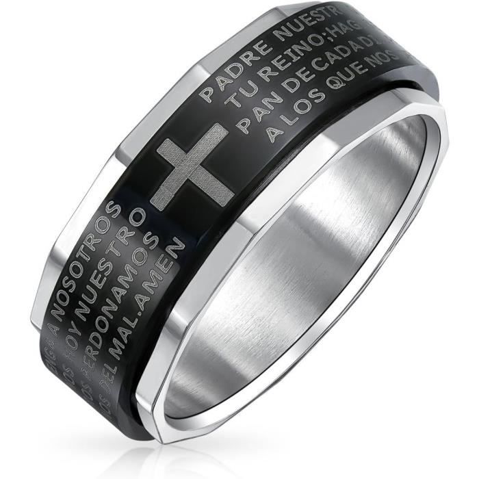 Bague En Acier Inoxydable Gravée 'Prière Du Seigneur' En Espagnol - 8 Mm, Unisexe, Pour Homme Ou Femme