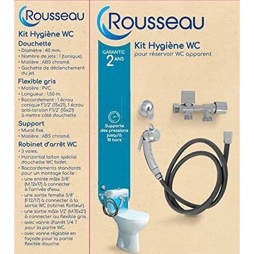 Kit hygiène WC. Robinet 3 voies + Douchette laiton + Flexible 1,2m