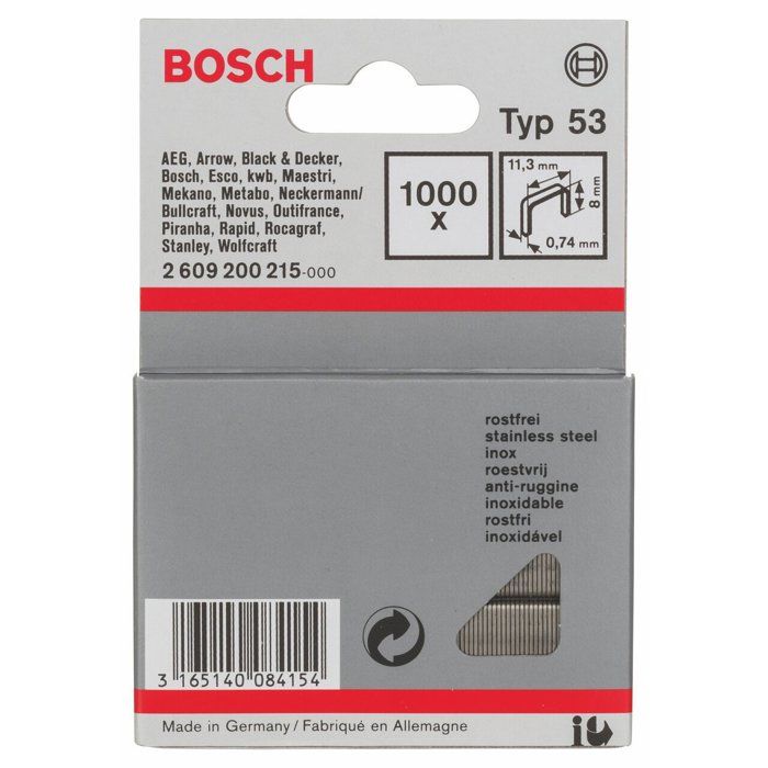 Agrafes inox 8x11,4mm n°53 - BOSCH - Lot de 1000 - Conviennent pour ...