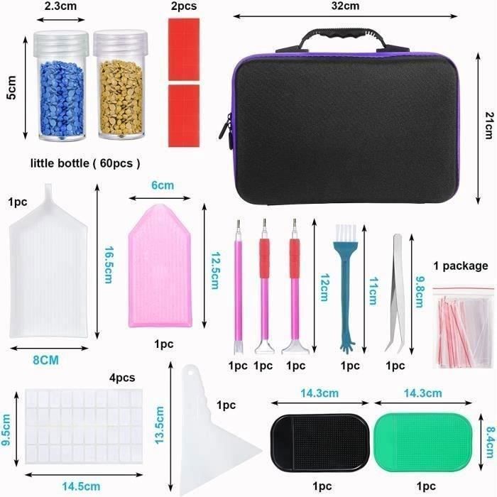 NINGESHOP Boîte De Rangement Diamond Painting 60 Emplacements – Mallette Complète Avec Entonnoir, Outils Et Accessoires Pour Broderie Diamant 5D