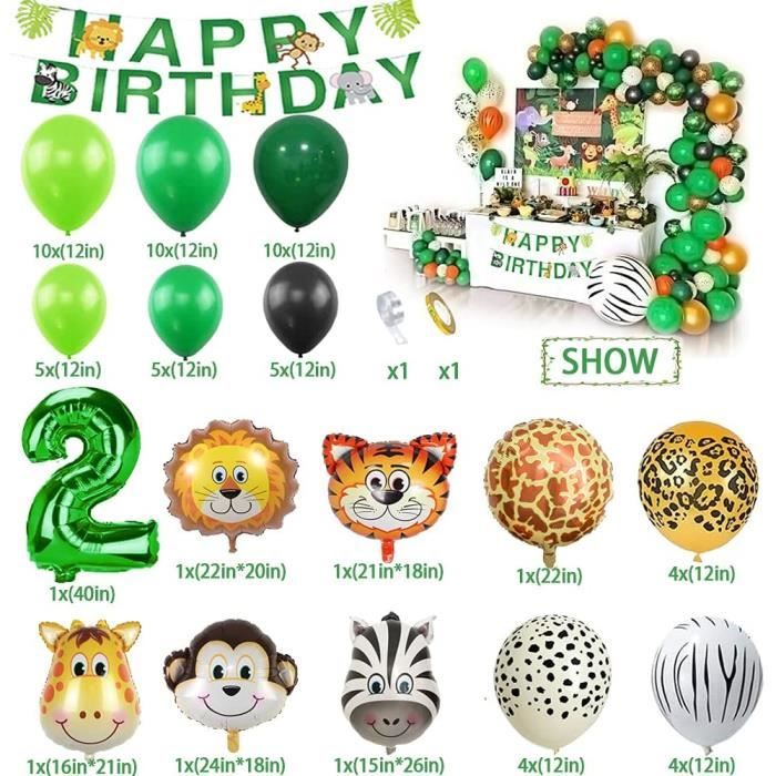 Décoration d'anniversaire 2 ans - Décoration d'anniversaire - 2 ans -  Safari avec ballon vert - Décoration d'anniversaire pour garçon et fille -  2 ans - Jungle - Baby Shower : : Loisirs créatifs