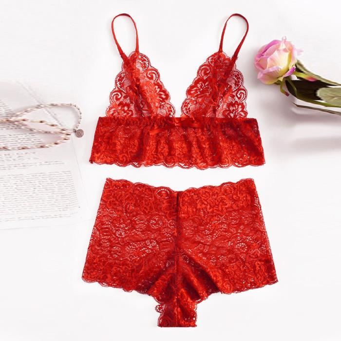 Mode femmes grande taille cils dentelle nuisette Sexy soutien gorge Lingerie ensemble sous vetements n39190 Rouge Cdiscount Pret a Porter