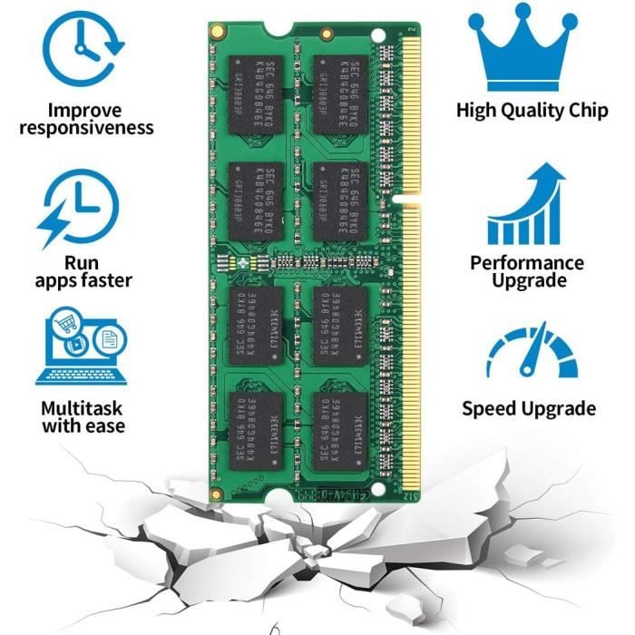 Mémoire RAM DDR3 2Go SODIMM 1333MHz Pour Ordinateur Portable | Module 204 Broches, 1.5V | Compatible PC3-10600S