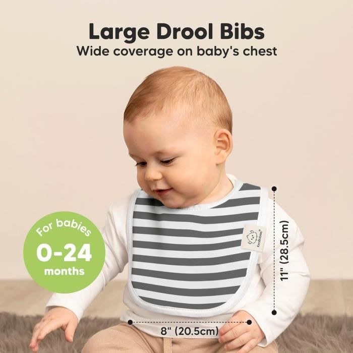 2 Bavoirs Bébé En Coton Bio DHWEKU - Absorbants, Lavables, Réglables - Pour Nourrissons 0-24 Mois - 3