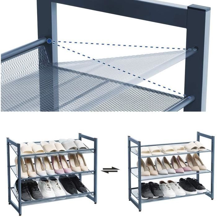 Étagère à Chaussures 2 Niveaux Adjustable SONGMICS - Rangement Pratique Pour Entrée & Placard, Style Industriel, Noir