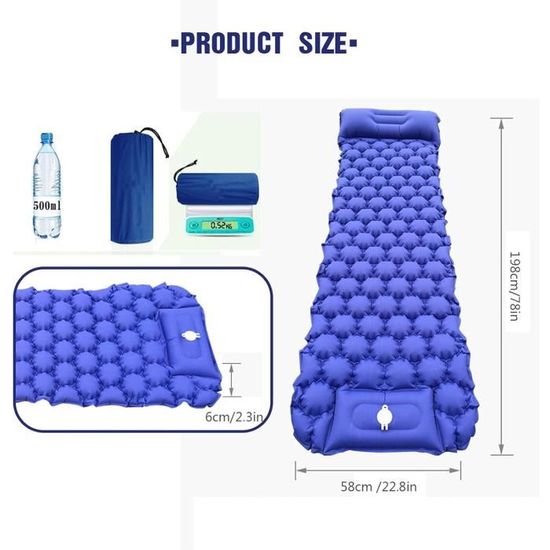 Matelas De Camping Gonflable XIAOXIAOYU – Gonflage 30 Secondes, Pompe Intégrée – Taille 190 X 60 Cm – Imperméable, Léger (600 G) – Pour Randonnée, Plein Air