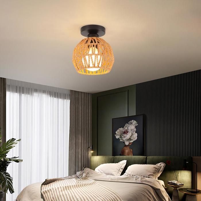 SNOGOLD Plafonnier Moderne en Bois 27cm, Lustre Lampe de Plafonde Vintage E27 Luminaire