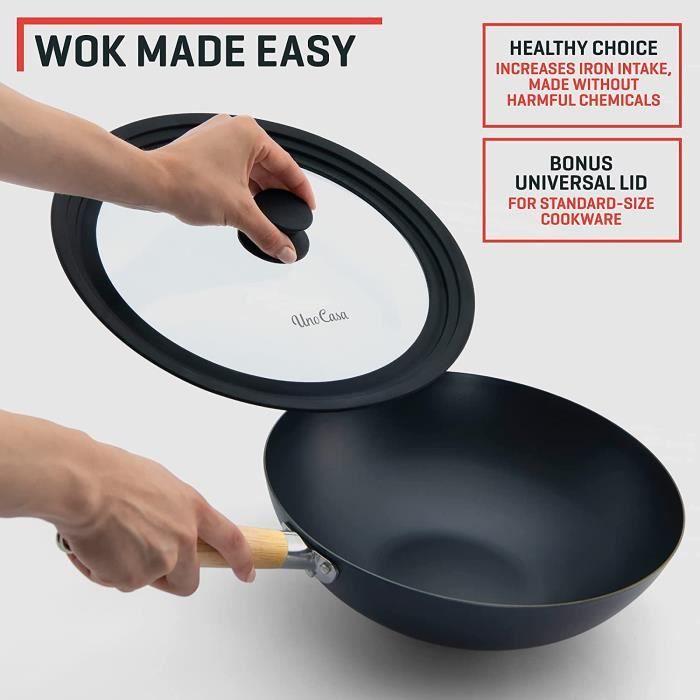 Wok en fonte naturelle, poele wok induction