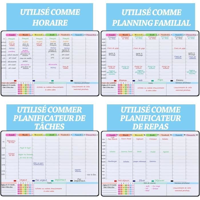 Lot de 2 Tableaux Magnétiques Frigo Planning Semaine Transparent de Course Avec 8 Couleurs de