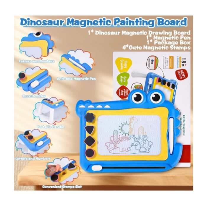 Ardoise magique enfant - ZGEER - Dinosaure - 3-5 ans - 4 zones de couleur - 3 tampons - 1 stylo - Effaçable - 29x21x2 cm - Jeux - Jouets