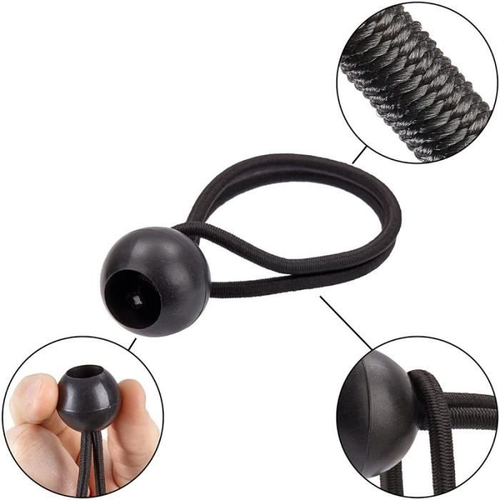 30 Tendeurs Élastiques Avec Boule Noirs - Pour Bâches, Tentes, Bannières Et Fixation Extérieur