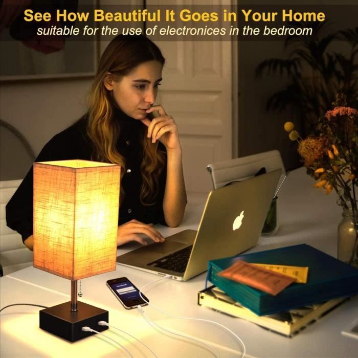 2 USB avec Coran Bluetooth Audio dimmable lampe de chevet en tissu abat -  jour lampe de chevet chambre salon - Cdiscount Maison