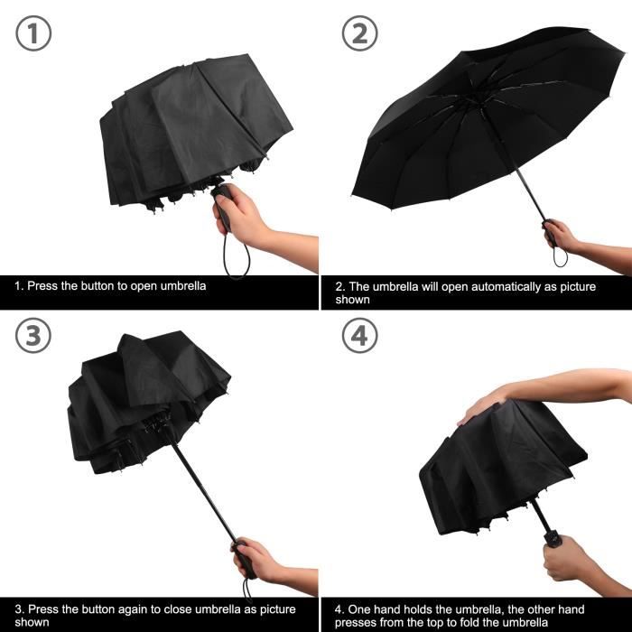 Parapluie Automatique Anti-vent Noir - Toile Nylon 104 Cm - Homme