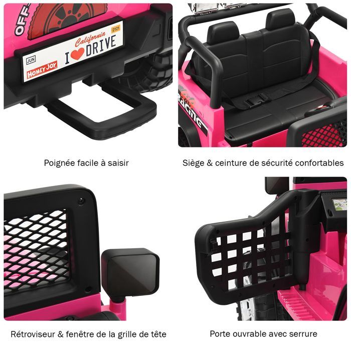 DREAMADE Voiture électrique pour enfant à partir de 3 ans, 2 places, 24 V, avec télécommande et pelle, véhicule électrique avec lumière, musique, klaxon, USB, pour enfants à partir de 3 ans