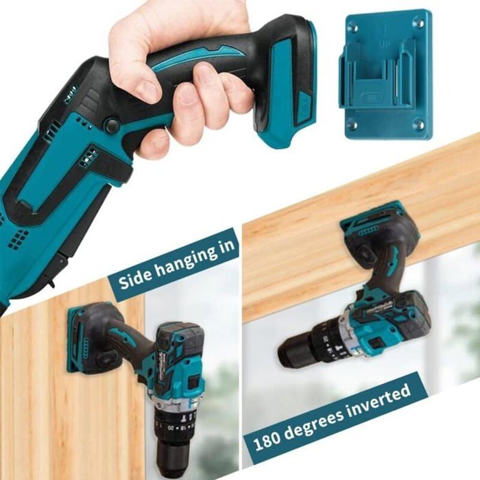 URHRHU Lot 4 Supports Muraux Makita 18V – Porte-Outils Perceuse & Multifonctions, ABS Robuste, Vert Cyan + 16 Vis