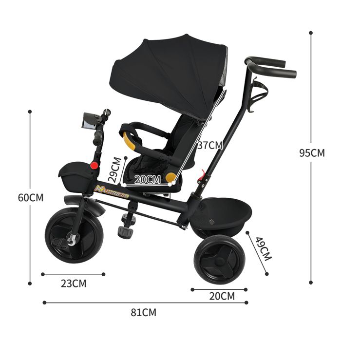 Tricycle 16 Pouces Enfant 7-10 Ans – Panier Arrière – Guidon Et Selle Réglables – Frein Court – Cadre Acier – Orange Clair
