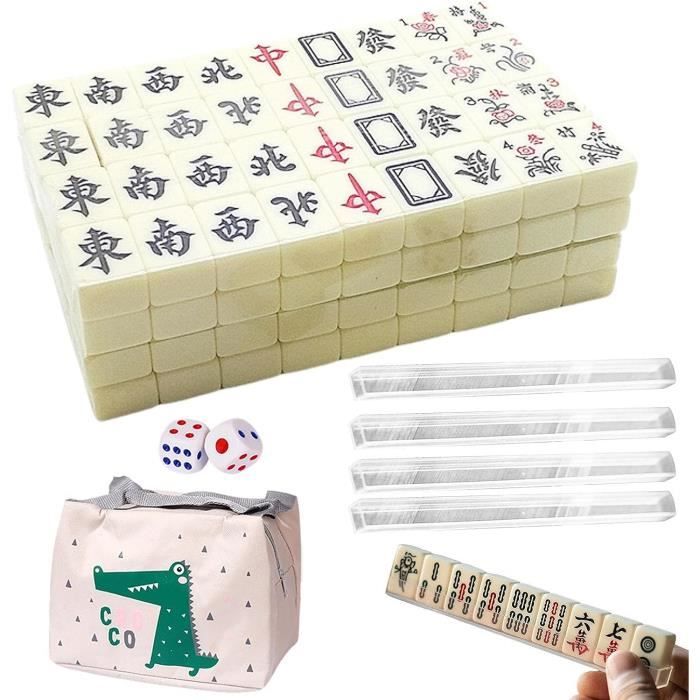 Mini Jeu De Mahjong Chinois Voyage – 144 Tuiles, Tapis, Règles, Dés, Sac, Format Poche, Mélanine