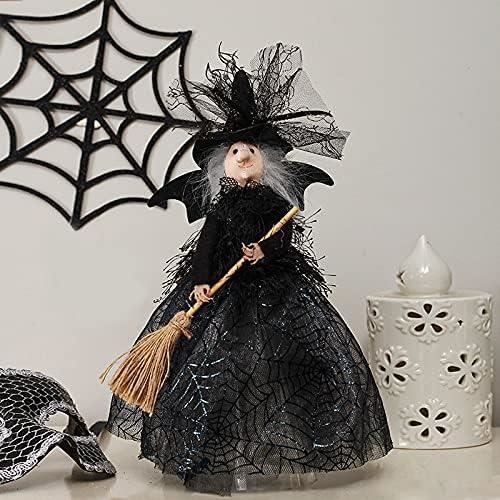 Poupée de sorcière d'Halloween, charmantes poupées de sorcière, belle  figurine de sorcière, fée noire sur balai magique, joli jouet de sorcière à