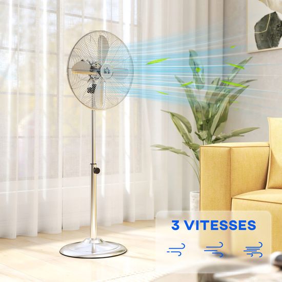 Ventilateur sur pied 50 W réglable en hauteur 87-120 cm, 3 vitesses, oscillation et inclinaison réglables, argent | Leroy Merlin